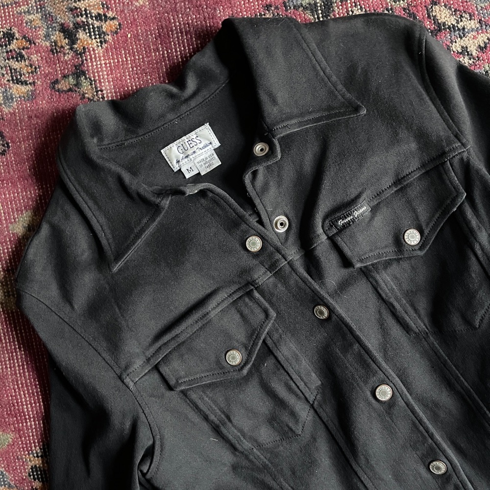 90’s Guess Jeans Black Stretch Denim Jacket M Y2K Vintage